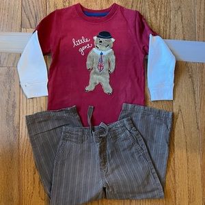 Red little gent bear shirt with brown pants